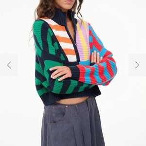 STAUD Multicolor Striped Turtleneck Sweater
